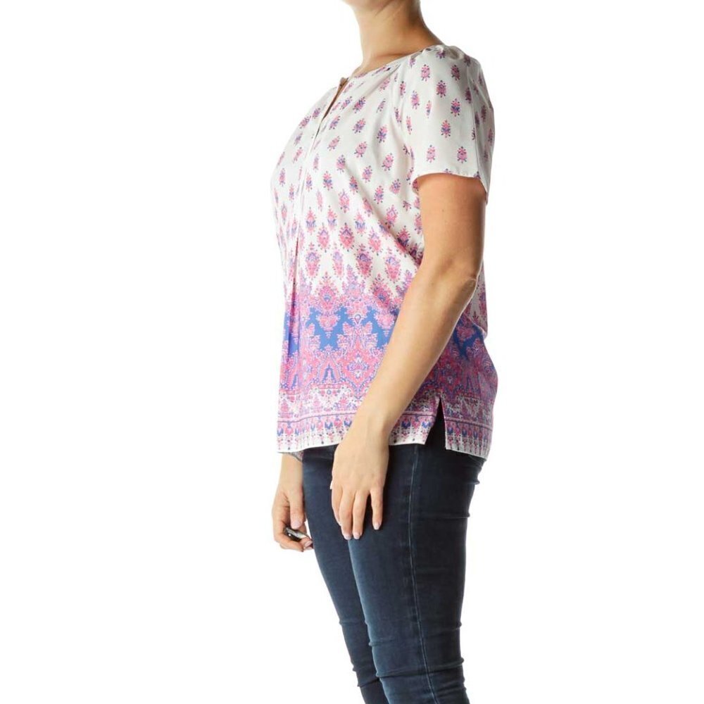 Talbots Pink Blue Print Blouse - Picture 3 of 3